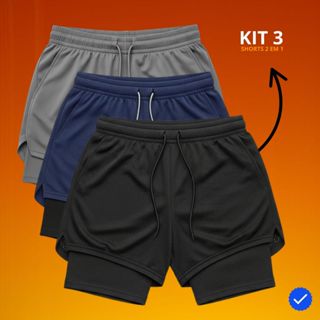 Kit 3 Bermudas de Academia 2 em 1 Masculinas  Alta Performance e Conforto Total em Oferta na Shopee