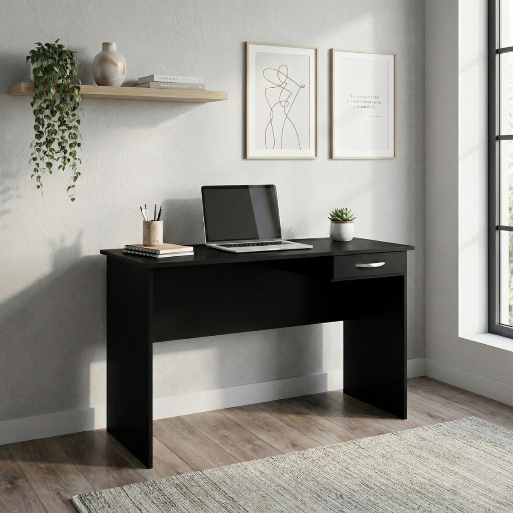 Mesa de Computador Estudos Pc Escrivaninha Escritório Quarto 1 Gaveta Notebook Mesinha Preta