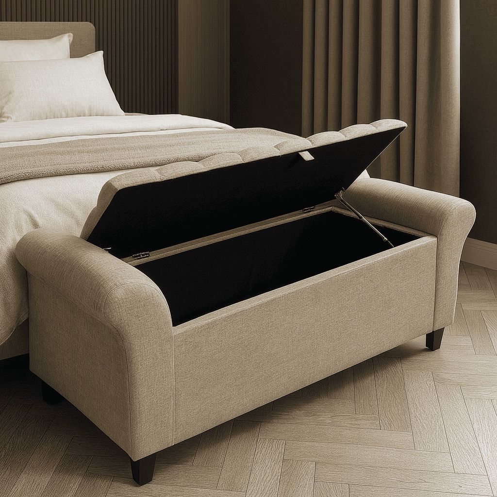 Baú Recamier Divã Paris Capitonê 190cm Estofado em Linho Premium Estrutura em Madeira Para Cama King Quarto - AV · foto 2