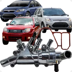 Conjunto de Carcaça Cavalete Com Tampa e Válvula Termostática Completa Fiesta Ecosport 1.0 1.6 Flex.