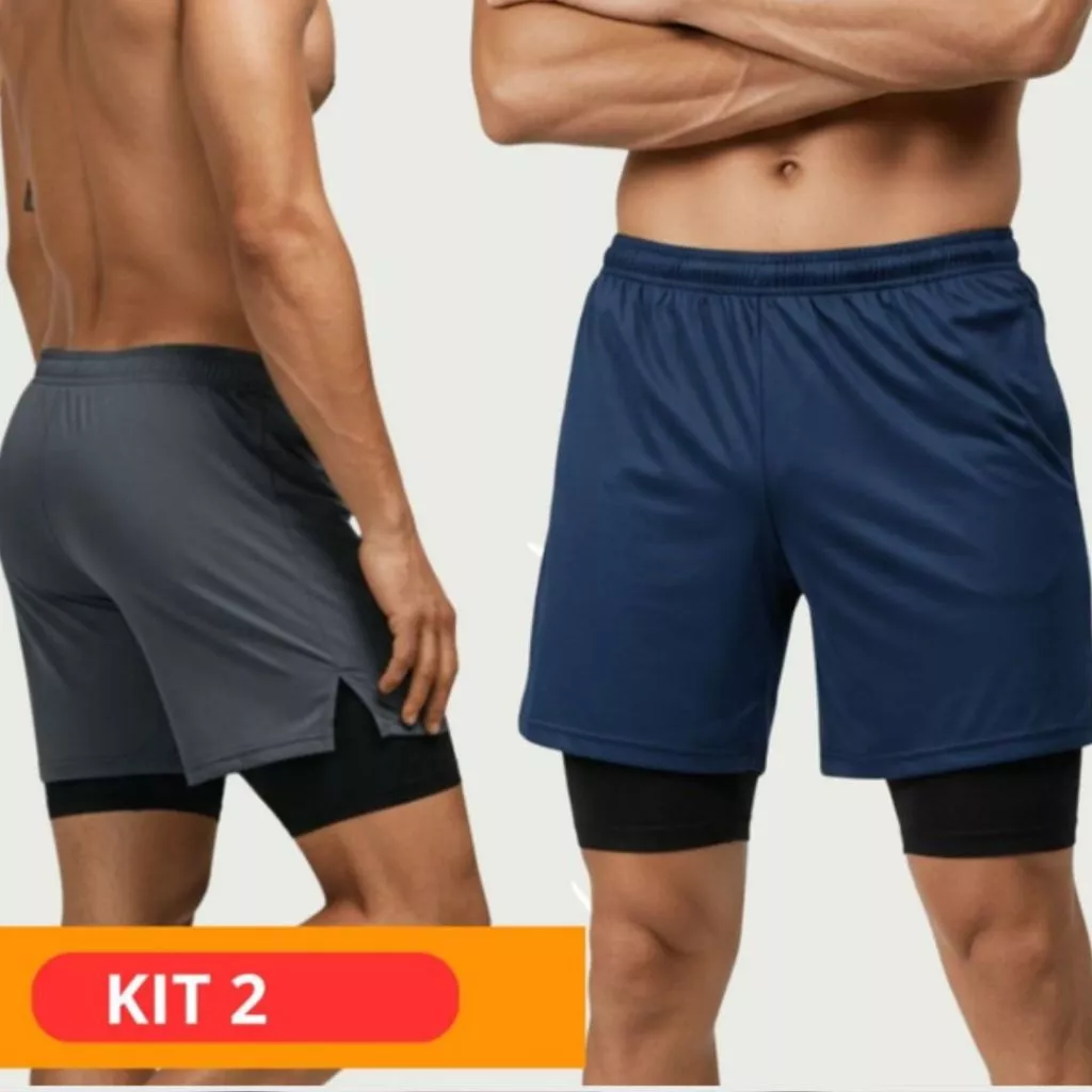 KIT 2 Bermuda de Treino Masculina 2 em 1 — imagem 1
