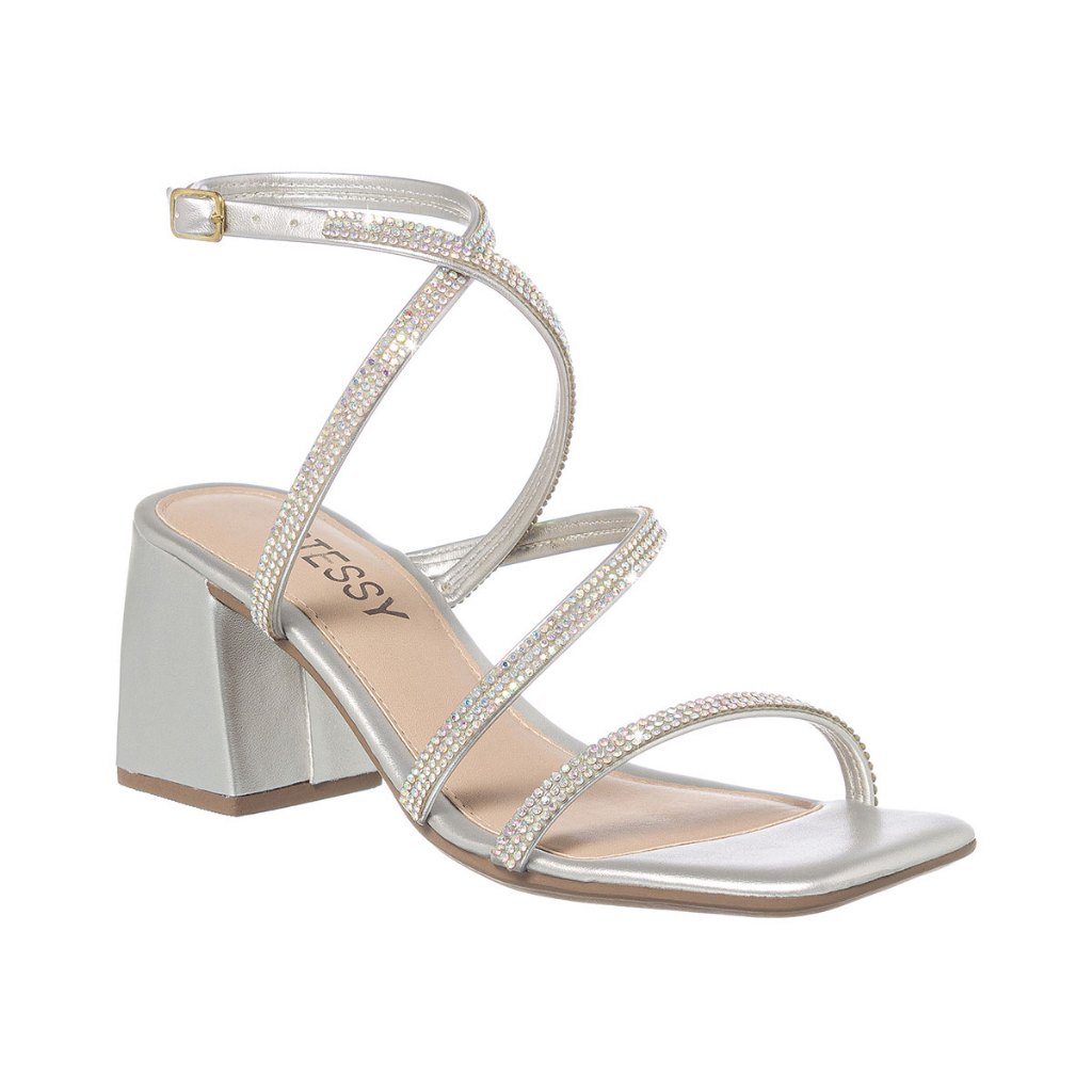 Sandália Feminina Salto Médio Grosso Bico Quadrado Festa Brilho Strass Elegante Confortável Luxo em Oferta na Shopee