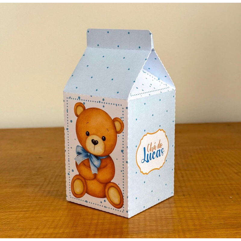10 Caixinha Milk Personalizada Ursinho Azul – Lembrancinha Chá de Bebê, Maternidade e Aniversário