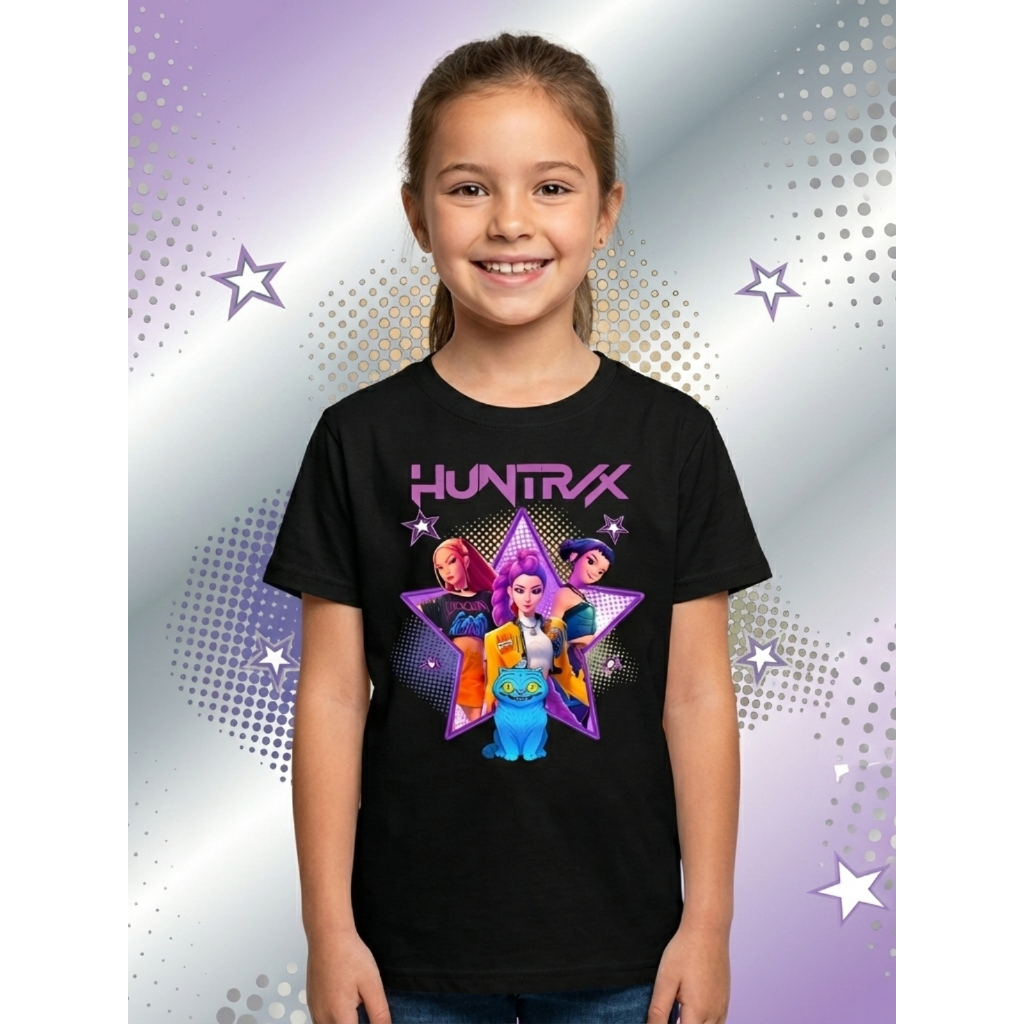 Camiseta Huntrix Guerreiras K-Pop Blusa Manga Curta Feminina Infanto Juvenil 03 ao 14