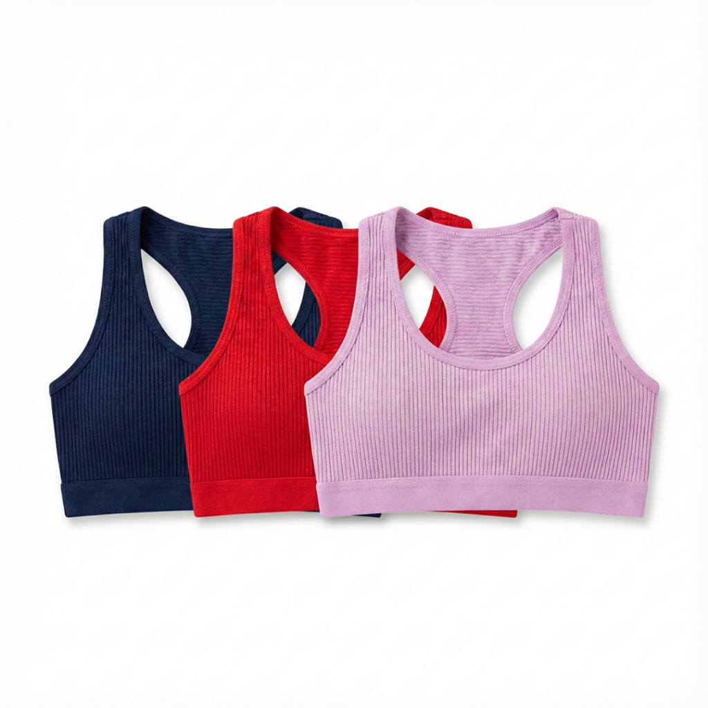 kit 3 Top Nadador Infantil Liso e Estampado Sutiã Sem Bojo Lingerie Menina Moça