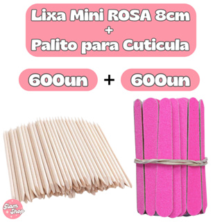 Kit LIXA Mini Cor ROSA + PALITOS para CUTICULA para Manicure Pedicure em Oferta na Shopee