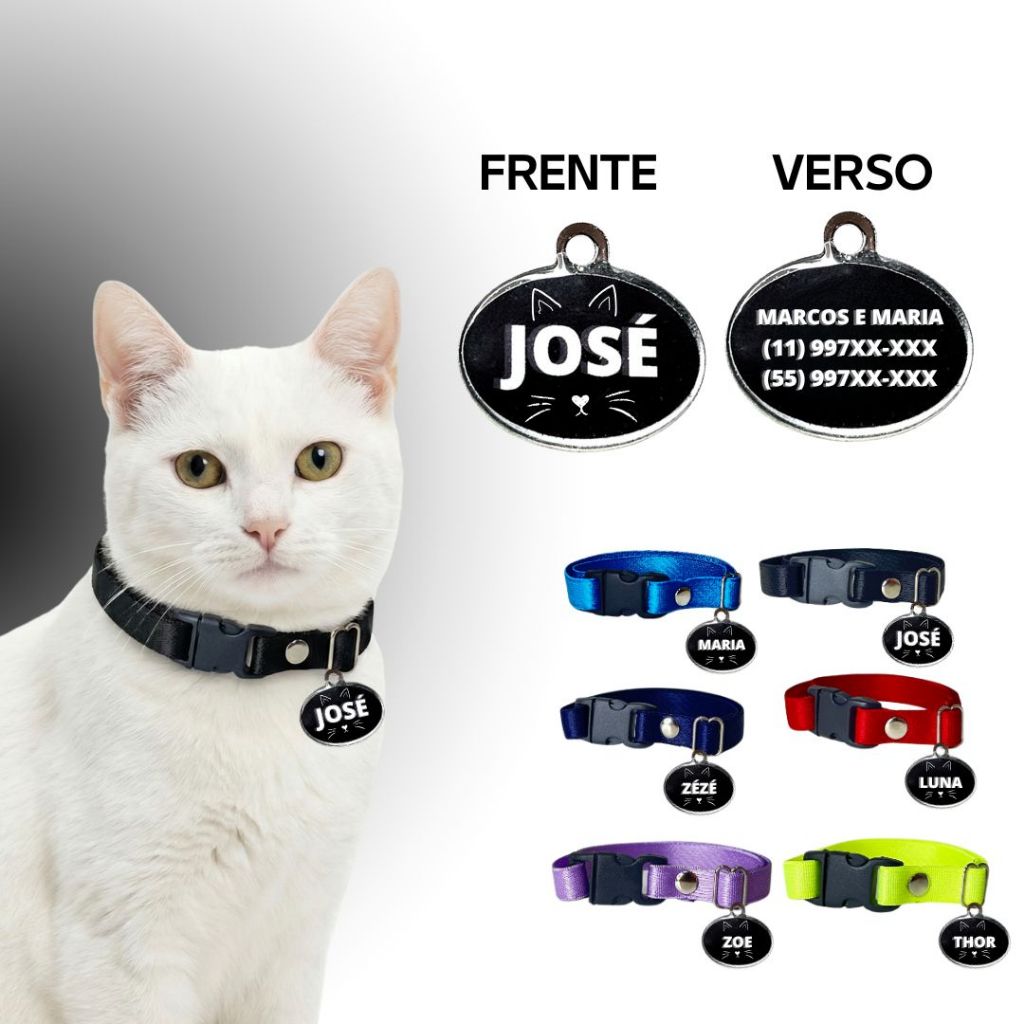 Coleira Para Gato Anti Enforcamento GRAVADA nome, e telefone Cor e Estampa aleatória em Oferta na Shopee