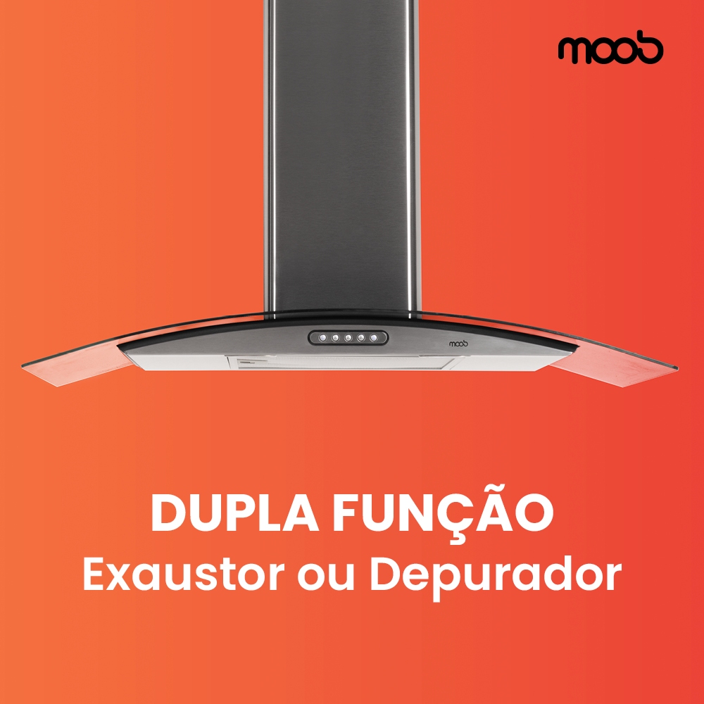 Coifa de Parede Moob 90cm Vidro Curvo Inox Slim com Duto 220V