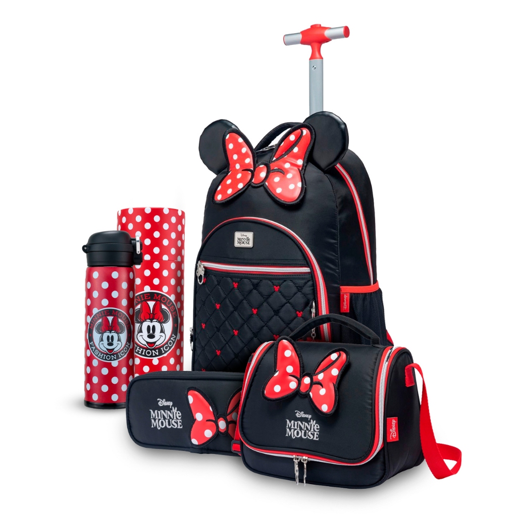 Kit Mochila Lancheira Estojo Garrafa Minnie Escolar Disney em Oferta na Shopee