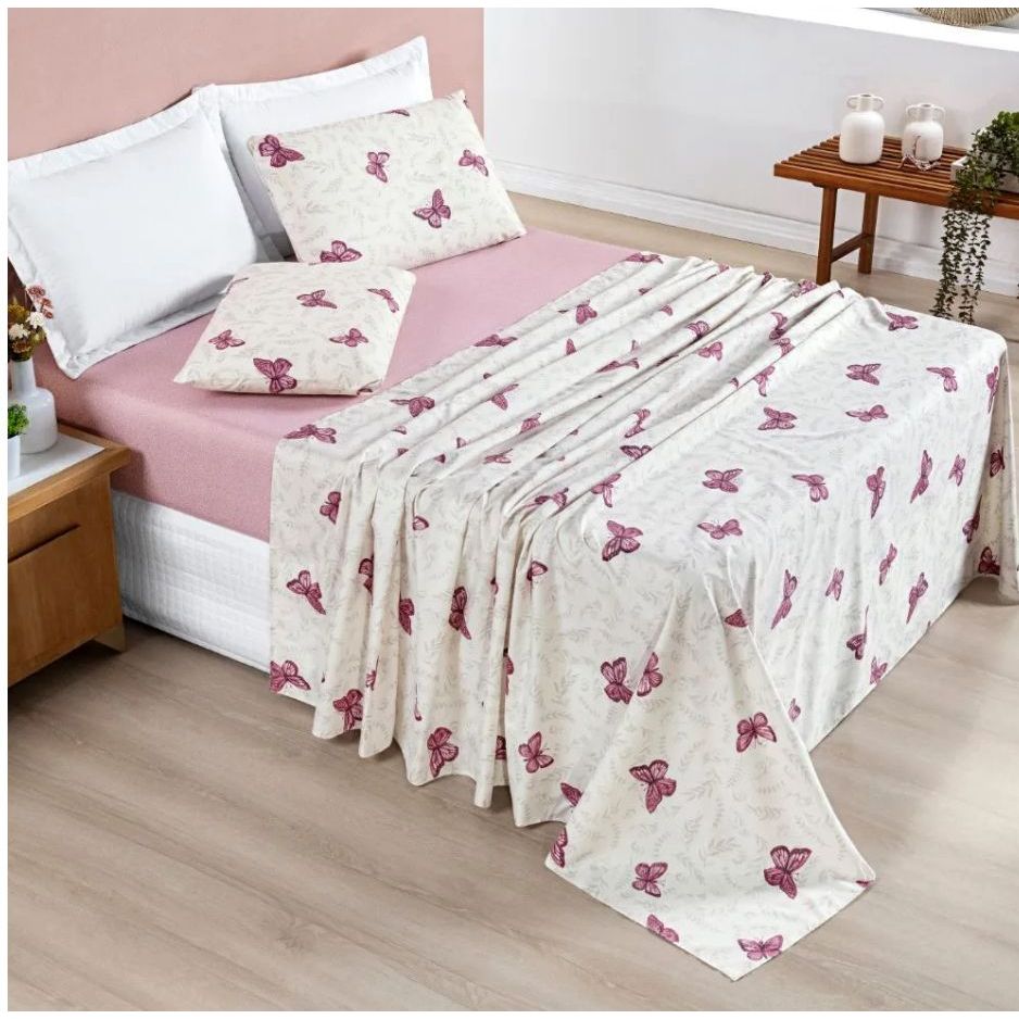 Jogo de Cama Lençol Avere Estampas Borboletas Cama solteiro/Casal Padrão/Queen/King 200FIOS 4Peças