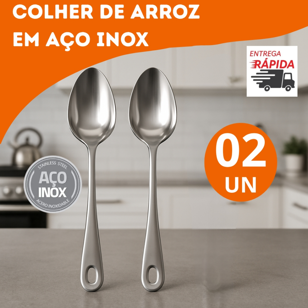 KIT 03 Colher De Arroz GRANDE Cabo Longo 100 % Aço Inox Profissional Casa Restaurante Buffet em Oferta na Shopee