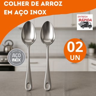 KIT 03 Colher De Arroz GRANDE Cabo Longo 100 % Aço Inox Profissional Casa Restaurante Buffet em Oferta na Shopee