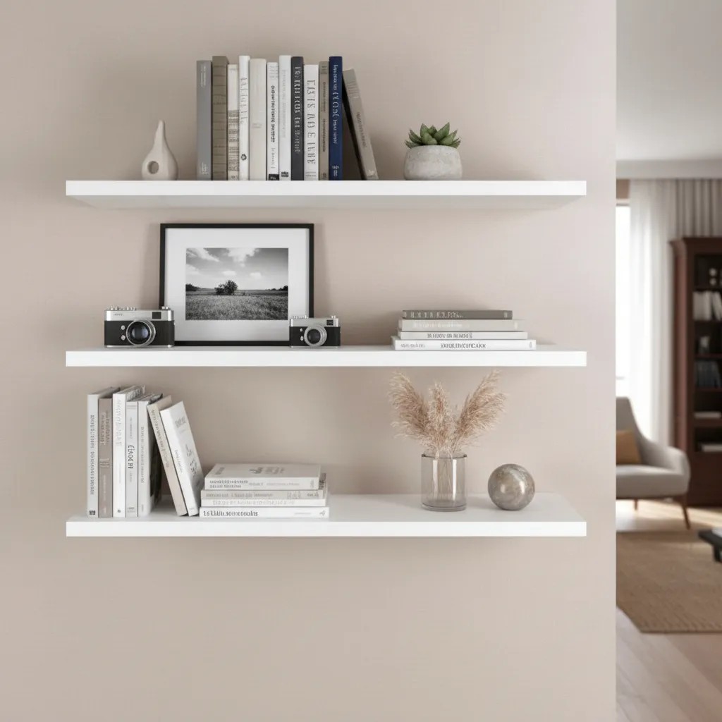 Kit 03 Prateleiras MDF 50x15cm Branco Sala Quarto Bebê Cozinha Livro Escritório Expositor Salão Foto