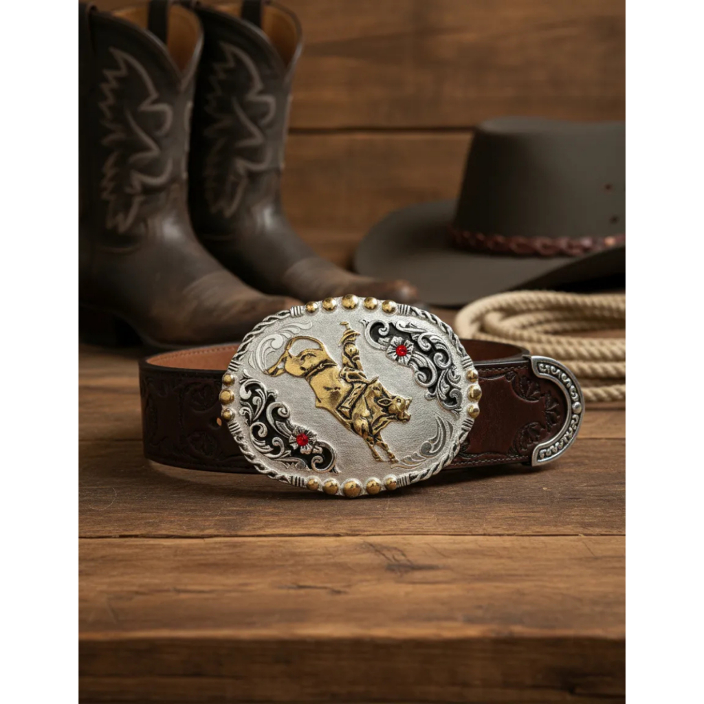 Fivela Grande Adulto Banhada a Ouro e Prata Cowboy