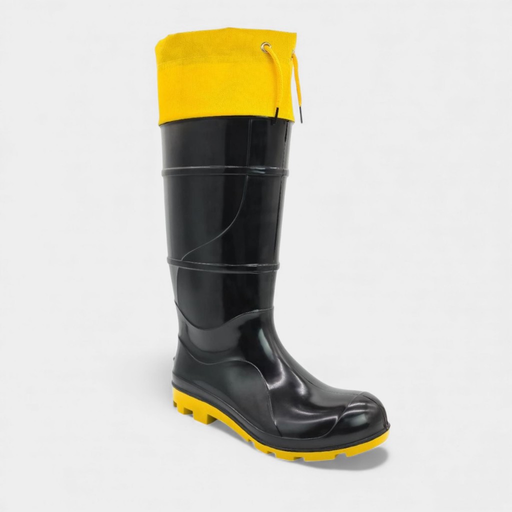 Bota PVC Cano Longo Cartom Com Polaina CA 49.855 - Preto e Amarelo Bota PVC Cano Longo Cartom Com Polaina CA 49.855 - Preto e Amarelo