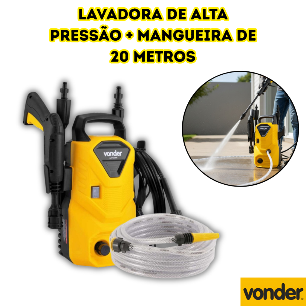 Lavadora de Alta Pressão Profissional Vonder Mangueira 20 Metros Completa