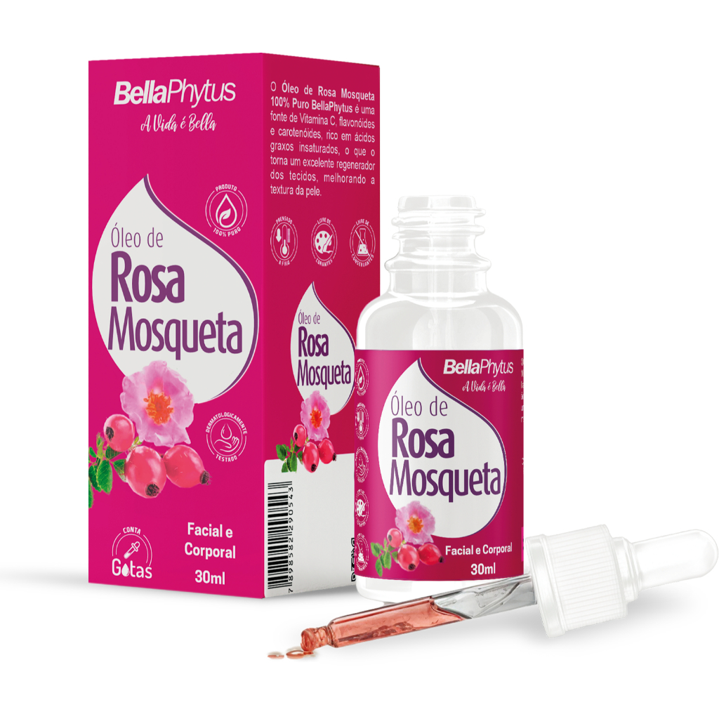 Óleo de Rosa Mosqueta 100% Puro 30ml Hidrata Profundamente a pele Bellaphytus