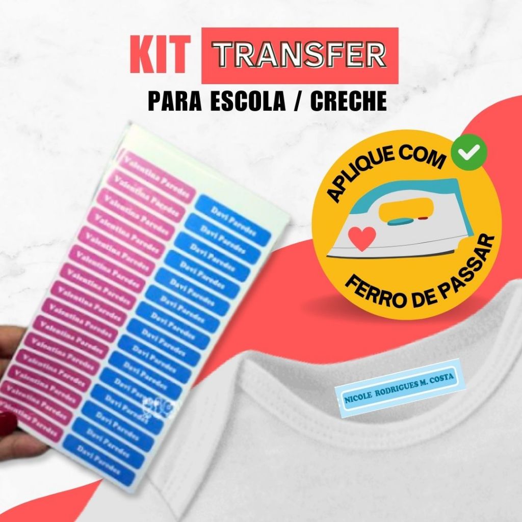 Imagem Transfer para Uniforme Escolar Personalizado | Kit 20 Unidades | Aplique com Ferro de Passar