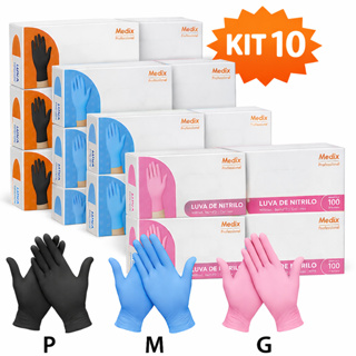 kit 10 Luvas Nitrílicas Descartável Sem pó Resistente 1000 unidades em Oferta na Shopee