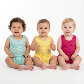 Kit 3 Conjunto Bebe Infantil Regata Short Menina Básico Super Confortável Lançamento em Oferta na Shopee