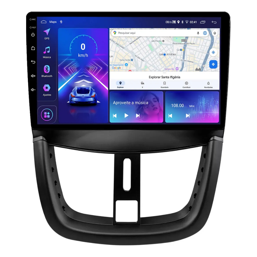 Central Multimidia 9 Polegadas Peugeot 207 Android Carplay Wi-fi + Moldura
