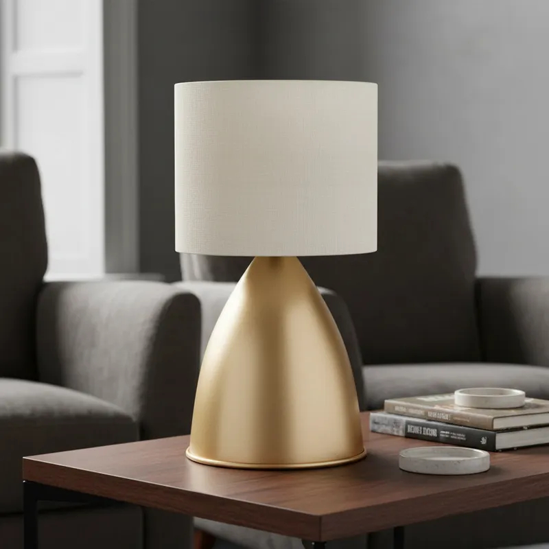 Luminária Abajur de Mesa Dourado Bojudo Com Cúpula Algodao de sala canto de sala Cabeceira de cama Quarto Escritório