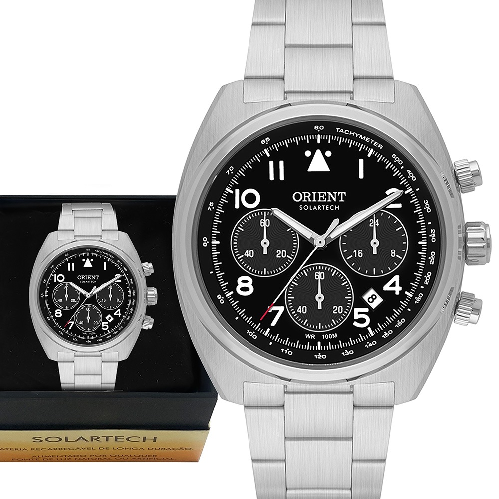Relógio Masculino Orient Solartech Dourado Cronógrafo Luxo