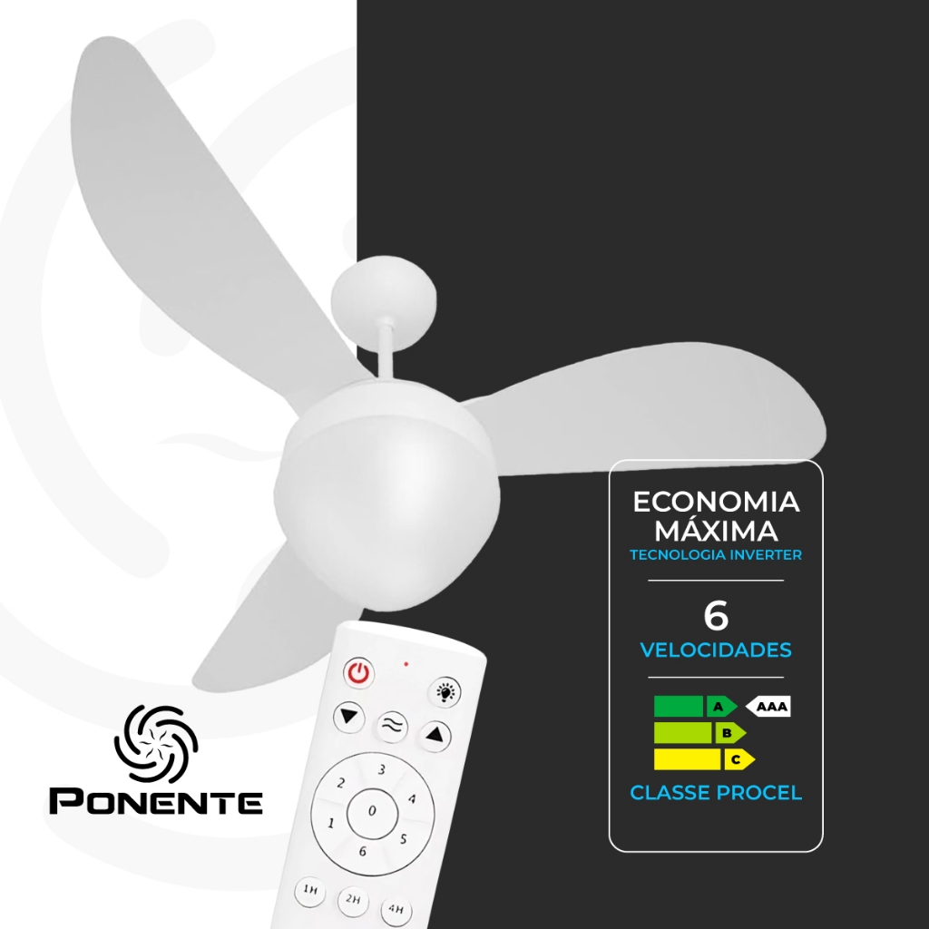 Ventilador de Teto Gale Inverter Ponente Bivolt – Silencioso, 6 Velocidades + Controle Remoto