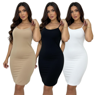 Kit 3 Vestido Tubinho Segunda Pele Alça Fina Anágua Usar Por Baixo Esconde Transparência Evangélica em Oferta na Shopee