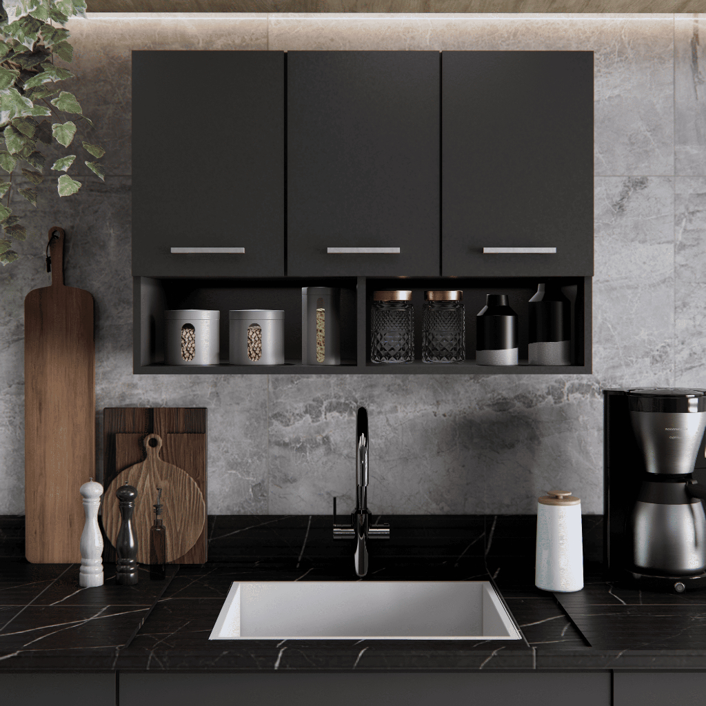 Armário De Parede Organizador Aéreo 3 Portas Cozinha Lavanderia Multiuso Modular com Nicho