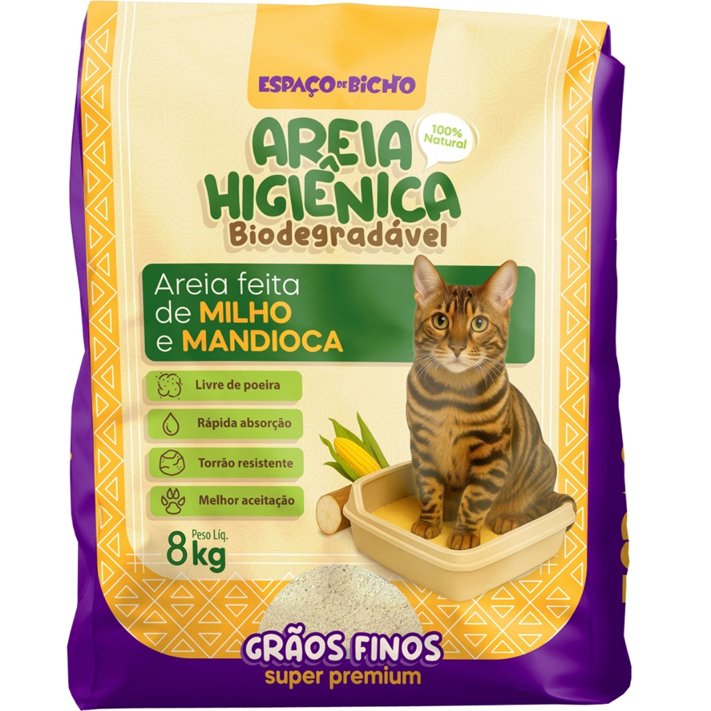 Areia Higiênica Biodegradável Espaço do Bicho Grãos Finos 8kg – Milho e Mandioca (100% Natural)