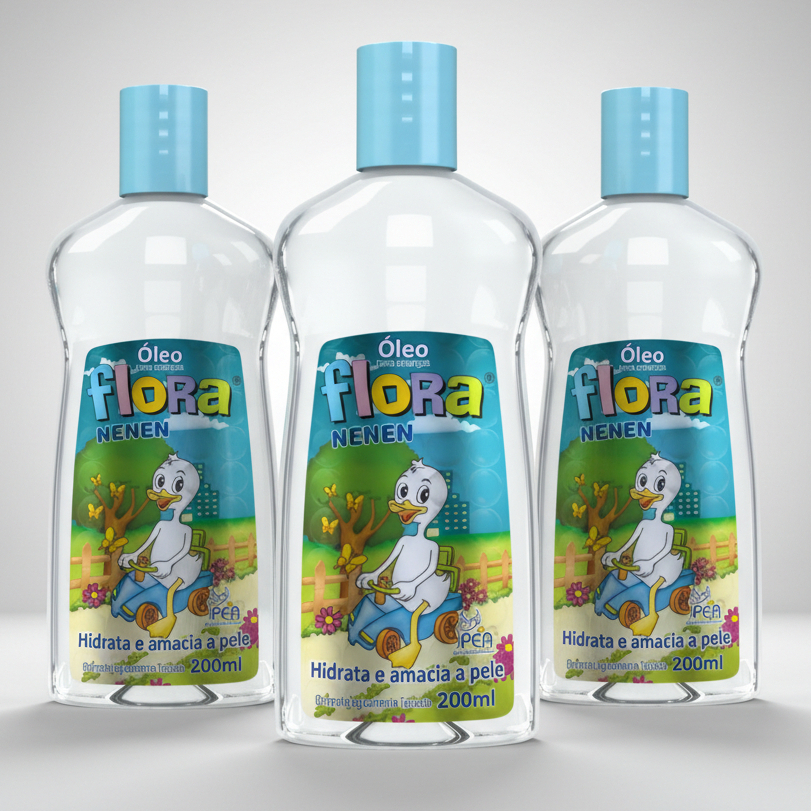 Óleo De Bebê Corporal Hidratante Infantil Flora Nenen 200ml Pele Macia Dermatologicamente Testado