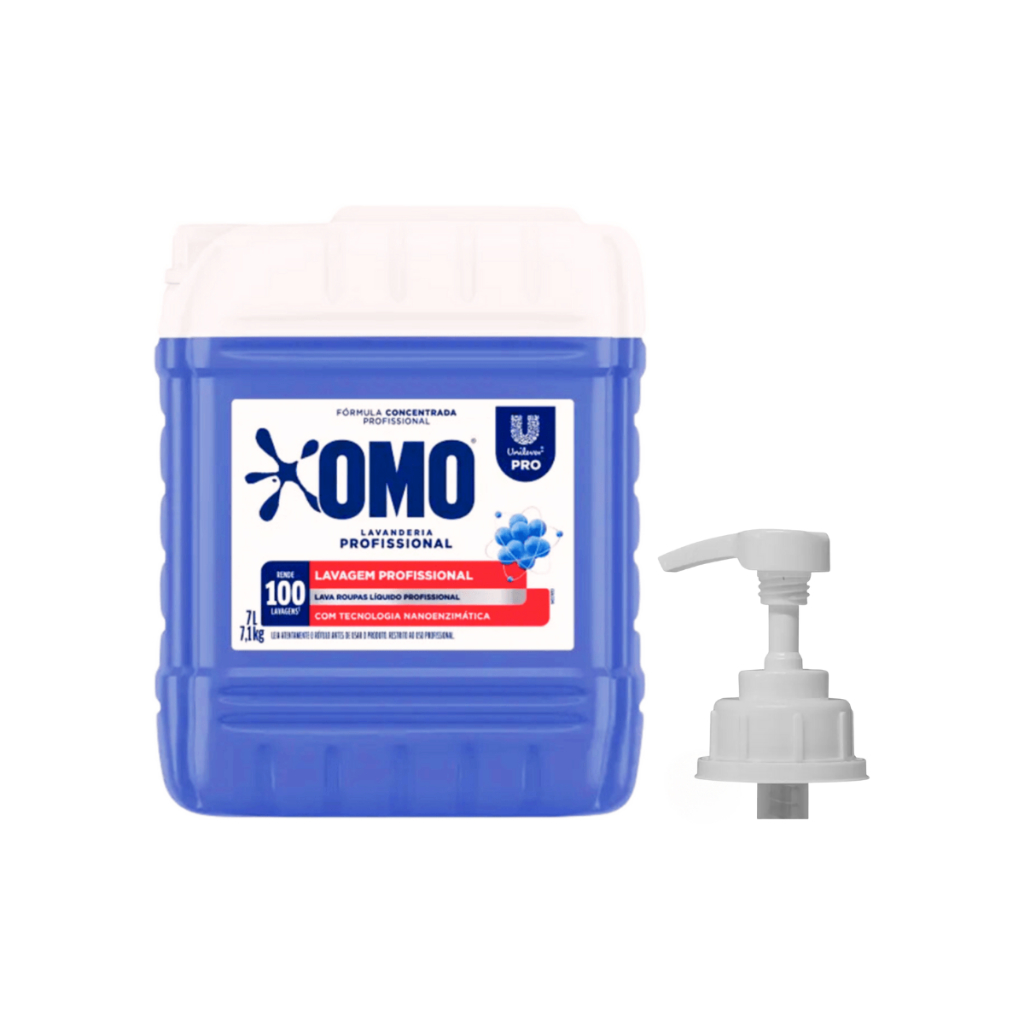 Kit Lava Roupas Concentrado Lavanderia Pro Líquido 7L Omo + Válvula Pump para Galão 5L/7L