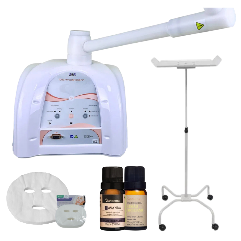 KIT Dermosteam LED Ibramed bactericida nutricao 110v Vapor de Ozônio Carrinho