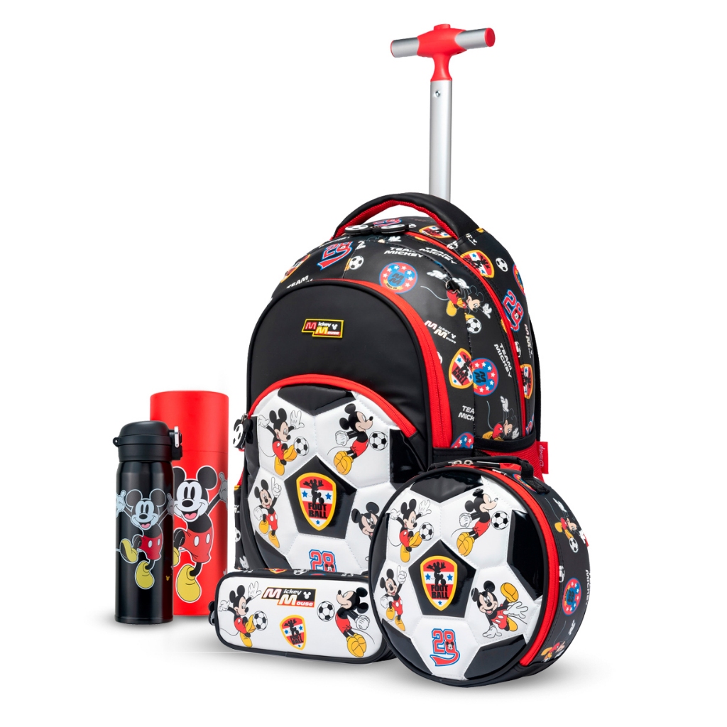 Kit Mochila Disney Rodinha Lancheira Estojo Garrafa Mickey Mouse Infantil em Oferta na Shopee