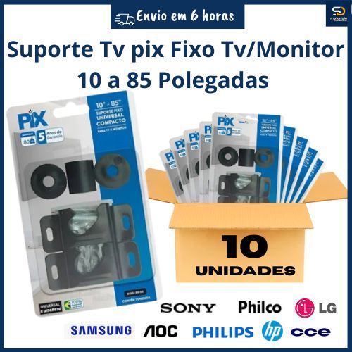 Kit Com 10 Suportes Tv Pix Universal Fixo Led Monitor Parede Painel 10a85 P 80kg Px-30 Oferta