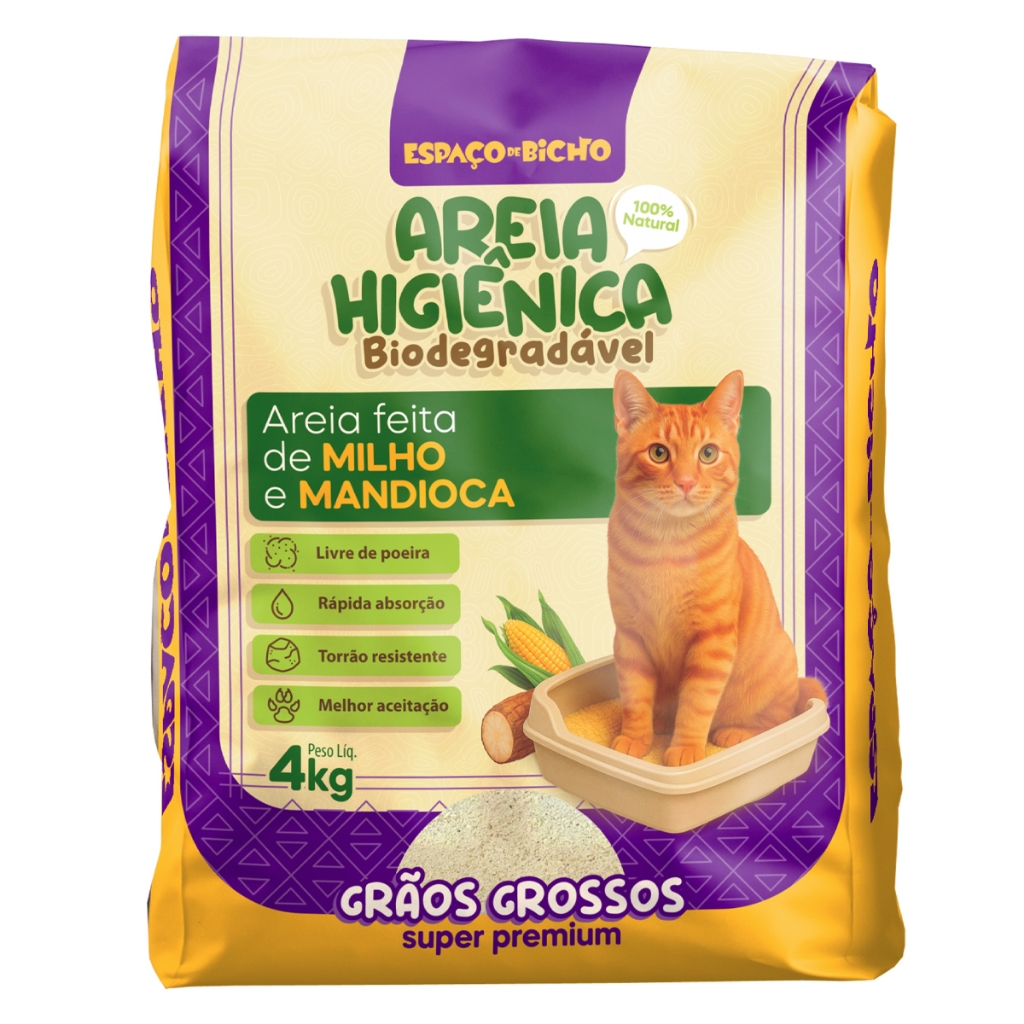Areia Higiênica Biodegradável Espaço do Bicho Grãos Grossos 4kg – Milho e Mandioca (100% Natural) em Oferta na Shopee