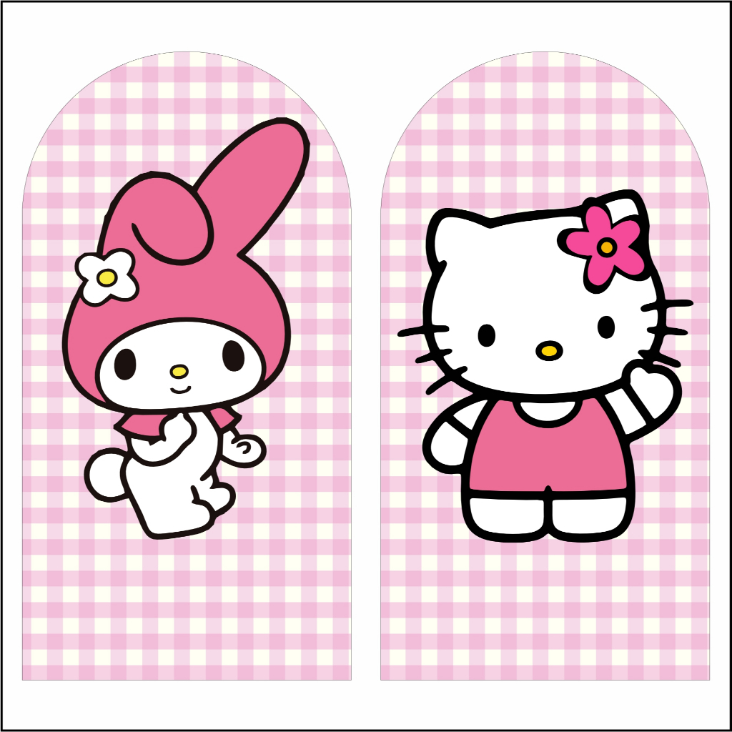 Kit Painel para Festas, Hello Kitty / My Melody, 2 Romanos 200x100 Com Elástico nas Bordas em Oferta na Shopee