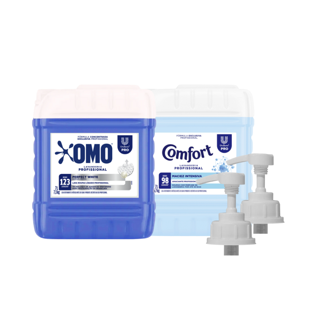 Kit Lava Roupas Perfect White 7L Omo + Amaciante 7L Comfort + 02 Válvulas Pump 5L/7L em Oferta na Shopee