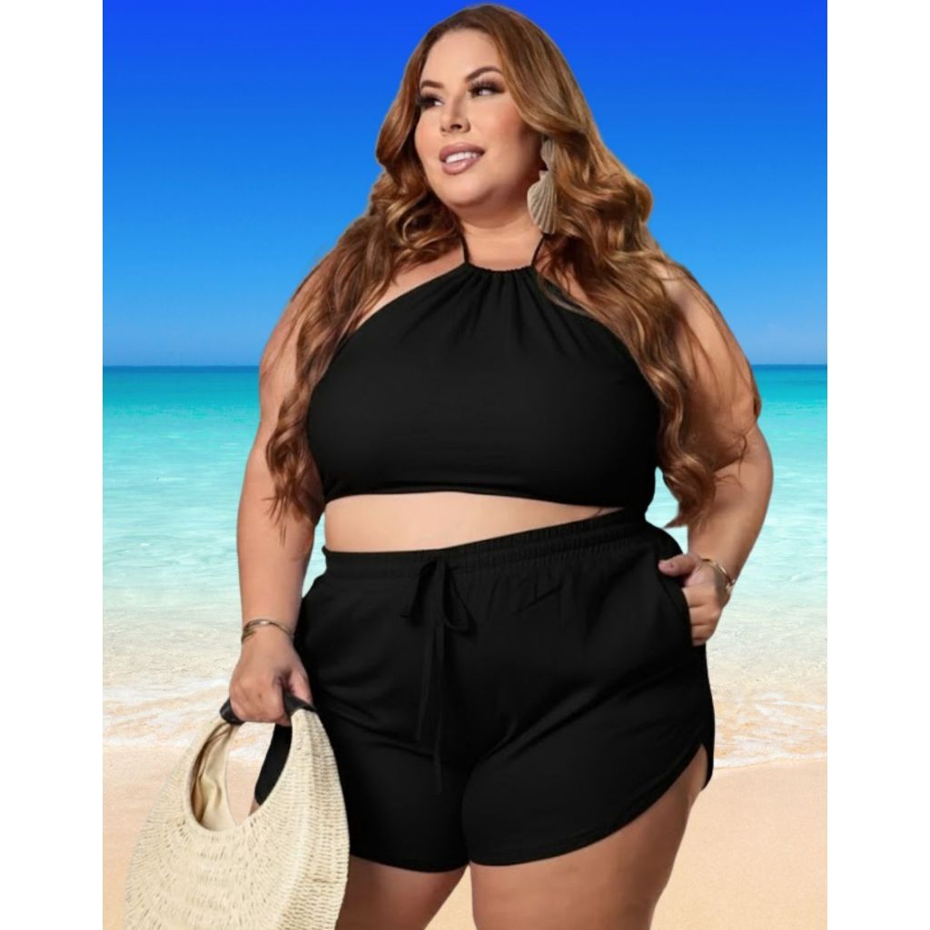 Biquini Conjunto Com Shorts Plus Size 48 ao 54 Top Elegante Confortavel e Seguro Diversos Tons