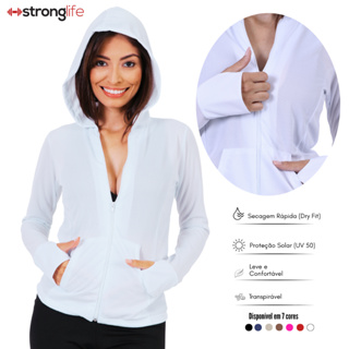 Jaquetinha Casaquinho Esportiva, Dry Fit - Academia - Fitness - Bolso, Capuz e Zíper. Proteção Solar UV50 em Oferta na Shopee