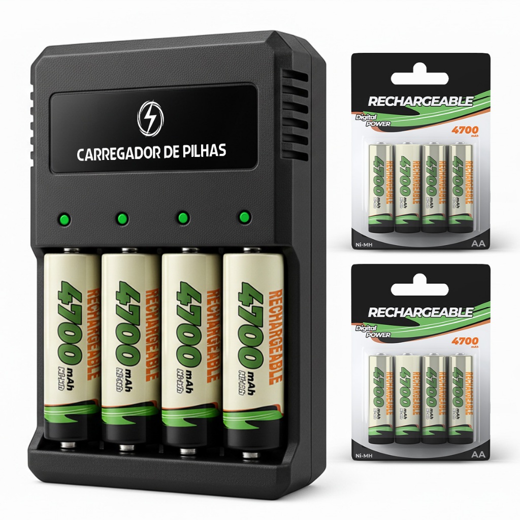 Carregador de Pilhas Recarregáveis AA/AAA Bivolt 127/220v Carregador de Pilhas Recarregáveis AA/AAA Bivolt 127/220v