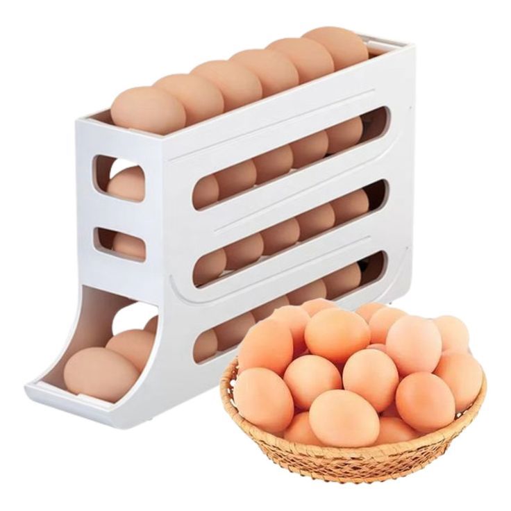 Porta Ovos 4 Andares Rolante em Plástico branco para Geladeira Organizador 20 a 30 Ovos