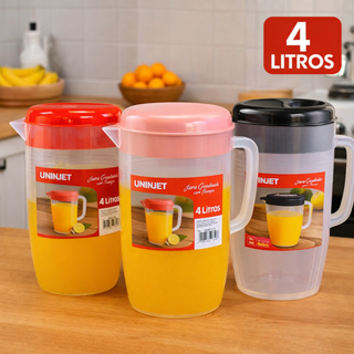 Jarras Grande Transparente 4 Litros Com Tampa Resistente Alça Cozinha Multiuso Plástico Suco Água em Oferta na Shopee