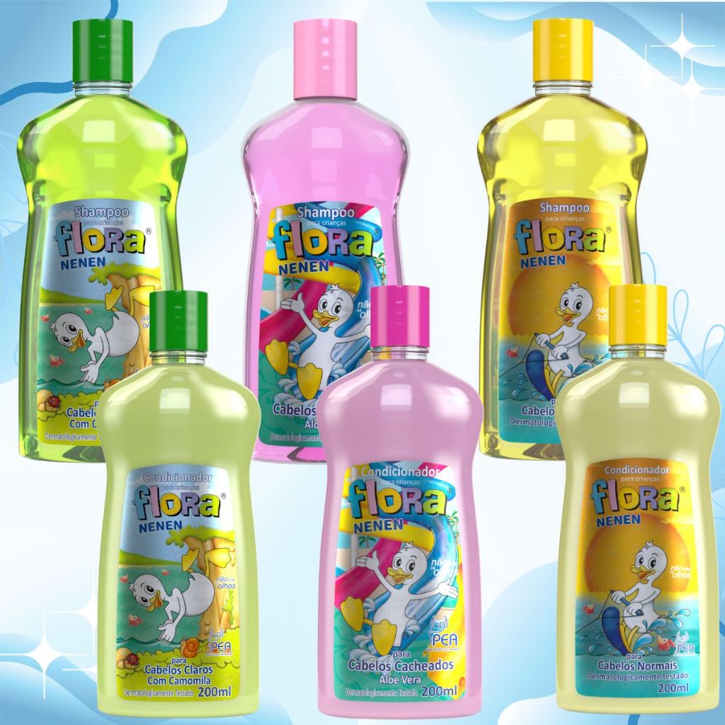 Kit Shampoo e Condicionador Infantil Flora Nenen Cabelos Cacheados Aloe Vera Cabelo Claro Camomila em Oferta na Shopee