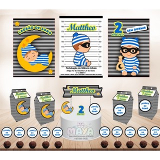 Kit Completo Mesversario Ladrão/Ladra De Sono Só Um Bolinho Personalizado Decoração Infantil Festas Mesversário criativo