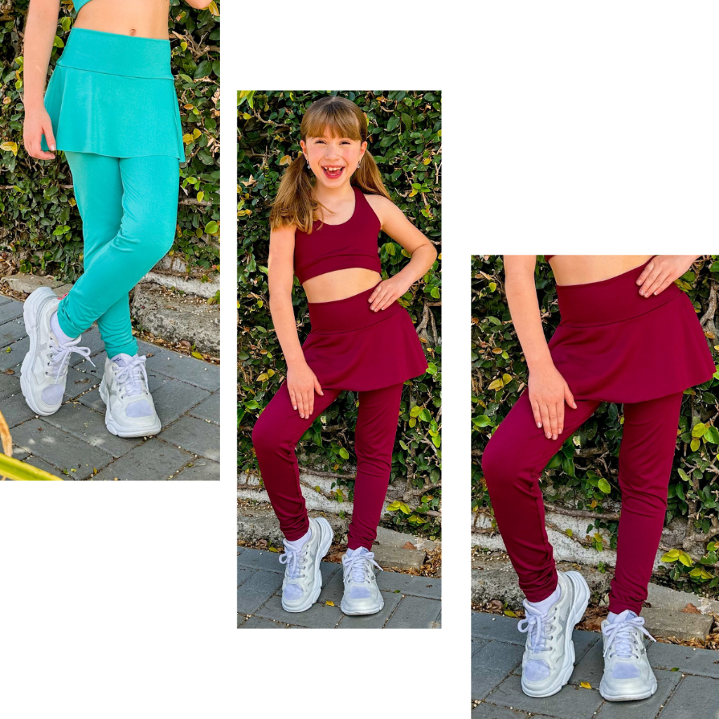 Kit 2 Calças Saia Legging Infantil Moda Evangelica Treinos Esportes Kids