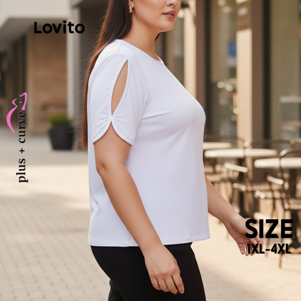 Lovito Blusa Feminina Plus Size com Detalhe Abertura na Manga LB362BRL391 em Oferta na Shopee