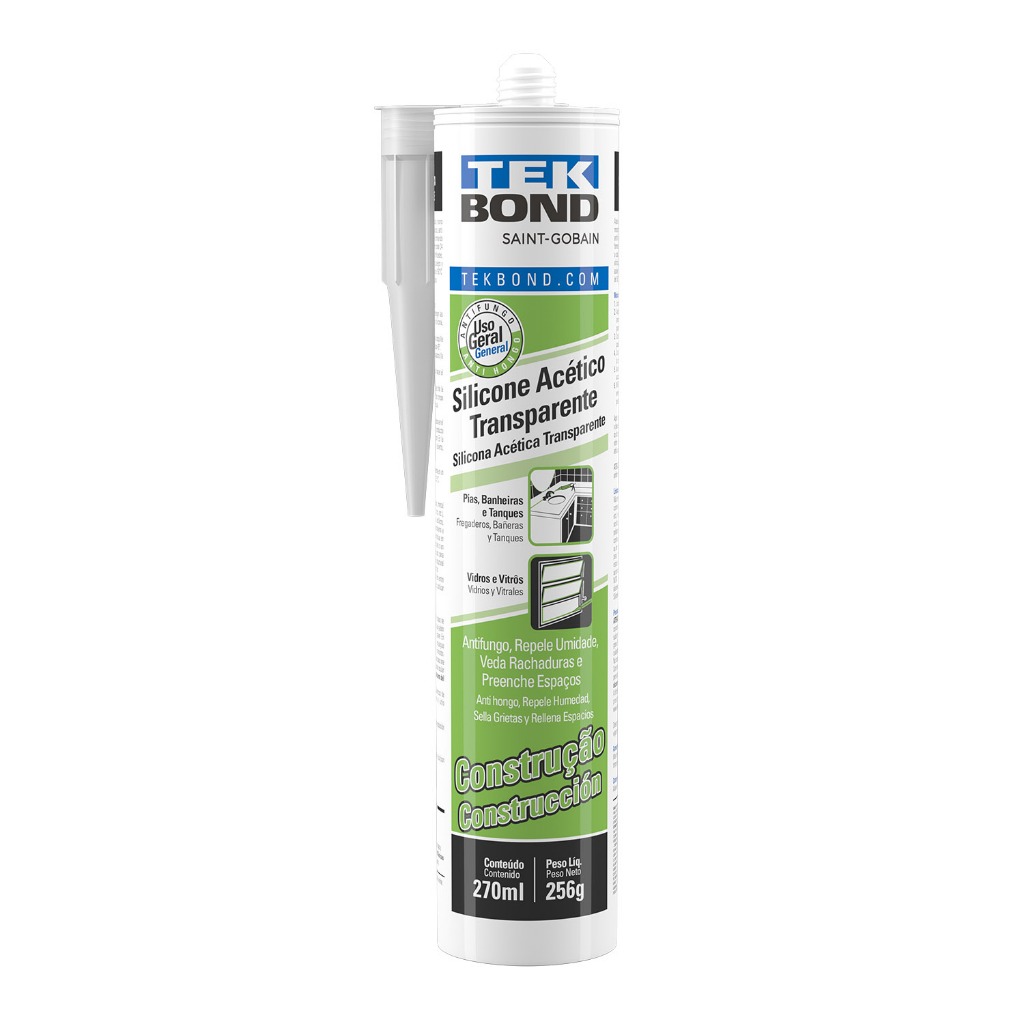 Silicone Transparente Acético Construção Tekbond 256g /270ml. Silicone Acetico Incolor 256gr Tekbond em Oferta na Shopee
