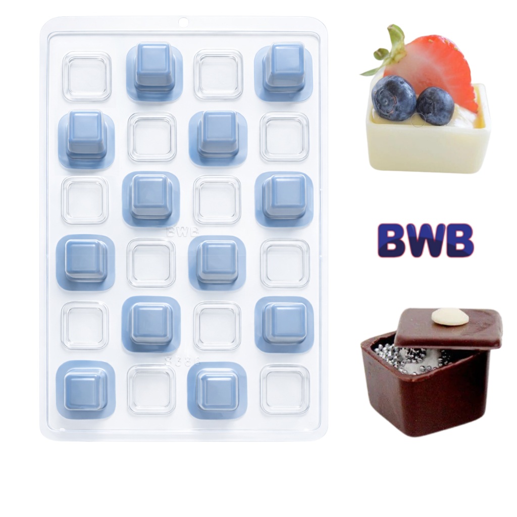 Forma para Chocolate Doces Finos MINI CAIXA QUADRADA SP 856 Semiprofissional com Silicone (3 partes) - BWB em Oferta na Shopee